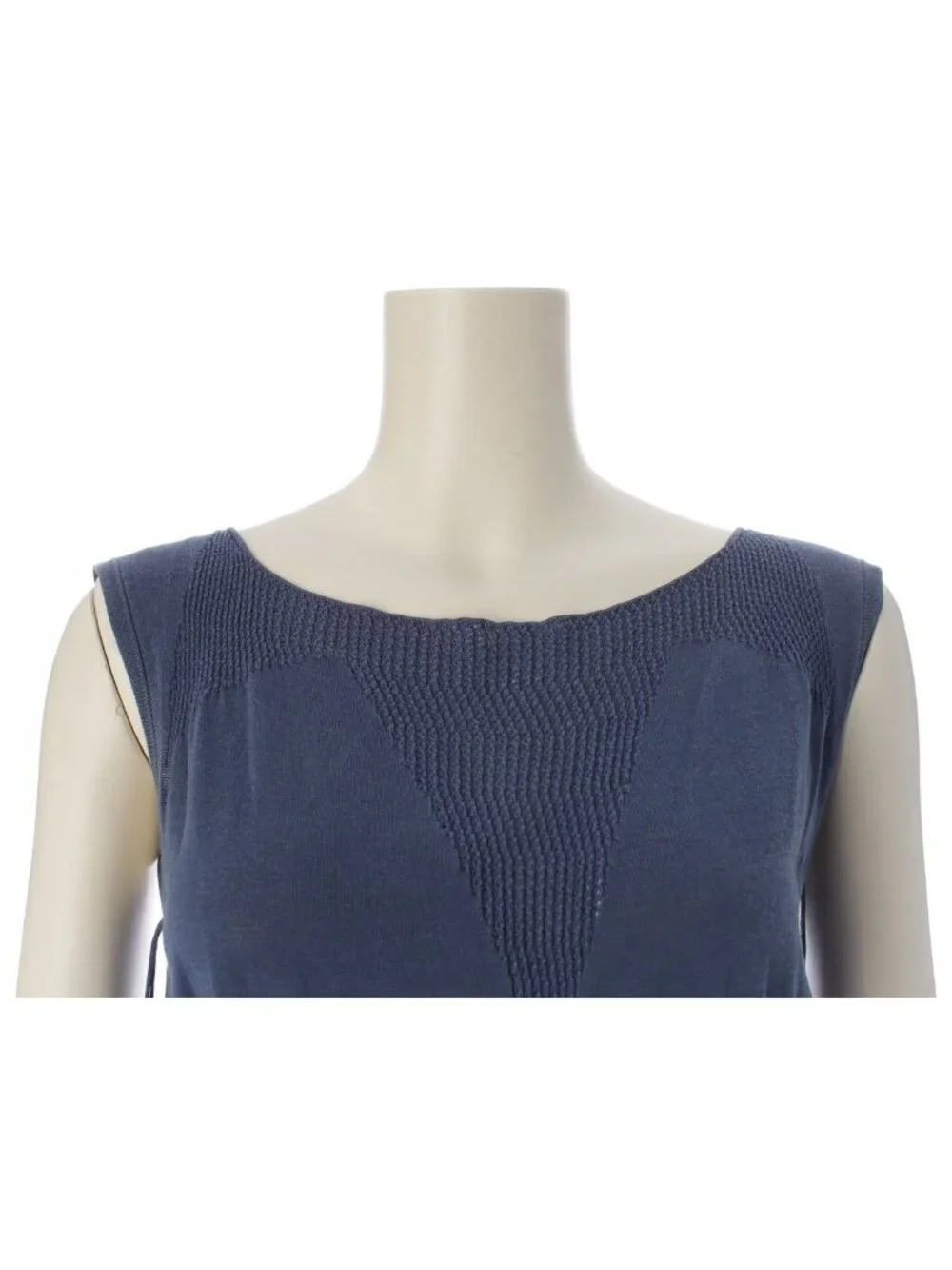 Chanel Cotton Change Knit CC Logo Plate Dress Sleeveless Top Skirt Navy 38